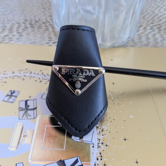 Prada BlackPu Leather Hair Clip